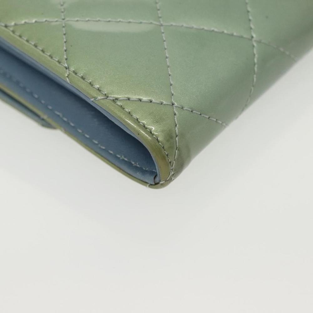 CHANEL Matelasse Long Wallet Enamel Green Silver CC Auth 138942 - Picture 15 of 16